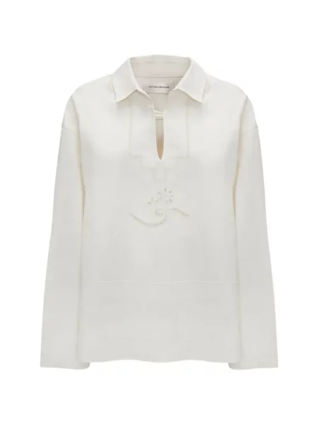 Lung top Victoria Beckham cu broderie alb