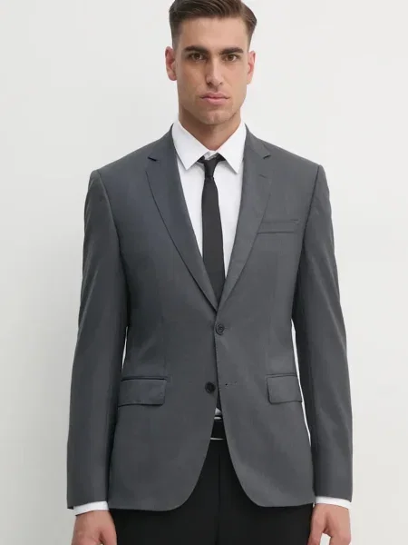 Вълнено сако BOSS сиво