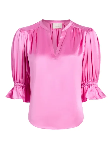 Bluzka Cinq A Sept z dekoltem w serek różowa