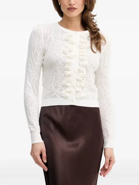Cardigan Oui tricotate cu volane alb