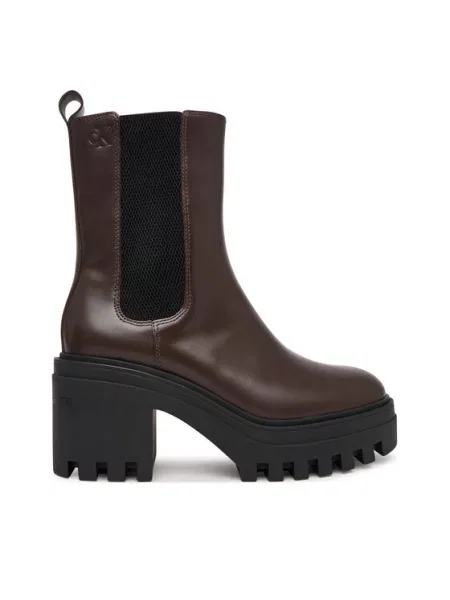 Calvin Klein Боти Chunky Heeled Chelsea Lth Тъмнокафяв