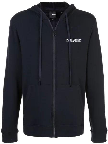 Велур суичър с качулка Delantic синьо