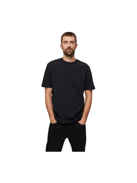 T-shirt o kroju regular fit z czystej bawełny model ‘COLMAN’ Selected czarna