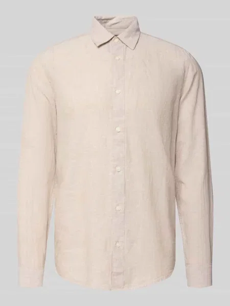 Koszula casualowa o kroju slim fit z mieszanki bawełny i lnu model CAIDENLS SOLID' Only & Sons beżowa