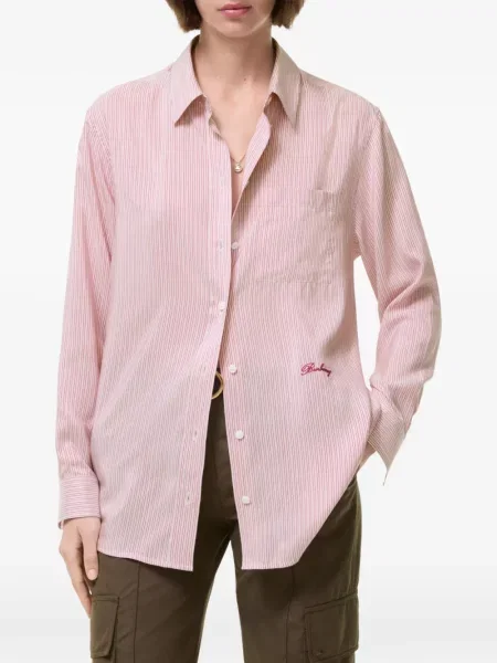 Cămașă Burberry de mătase cu dungi roz