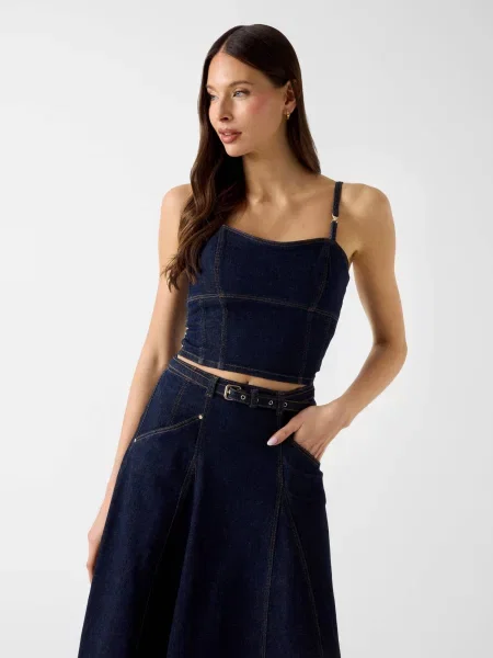 GUESS Farmer top Zelda | Cropped Fit kék