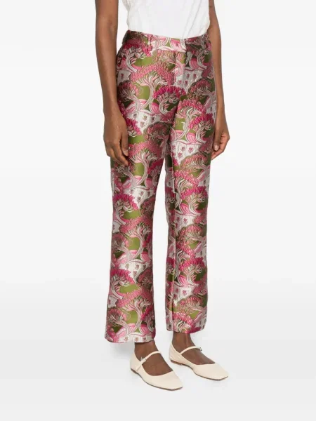 Pantaloni La Doublej cu model floral cu imagine verde