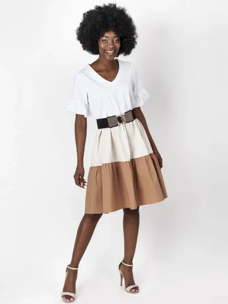 Sukienka midi Perso do kolan garniturowa biała