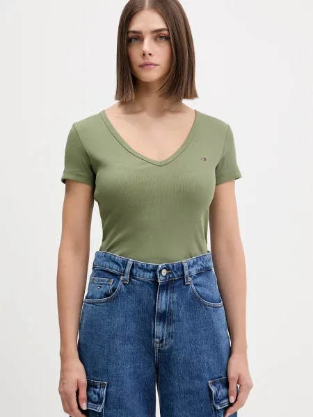 Tommy Jeans T-shirt γυναικείο από με ελαστάν πράσινο