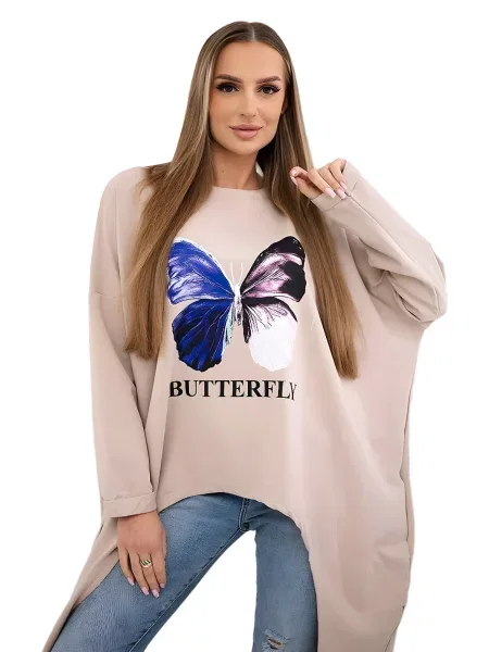 Halenka s potiskem oversize béžová