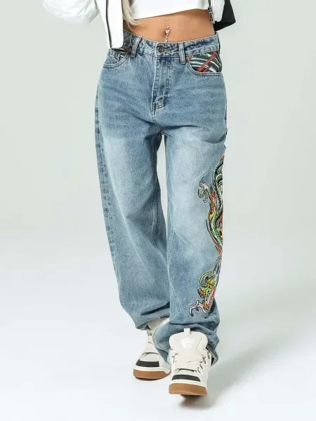 Ed Hardy Jeans Crawling Dragon denim / verde albastru