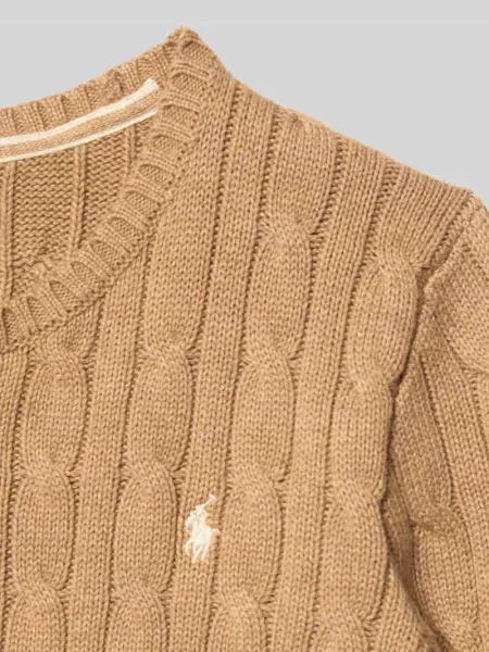 Sweter z dzianiny z prążkowanymi wykończeniami Polo Ralph Lauren beżowy