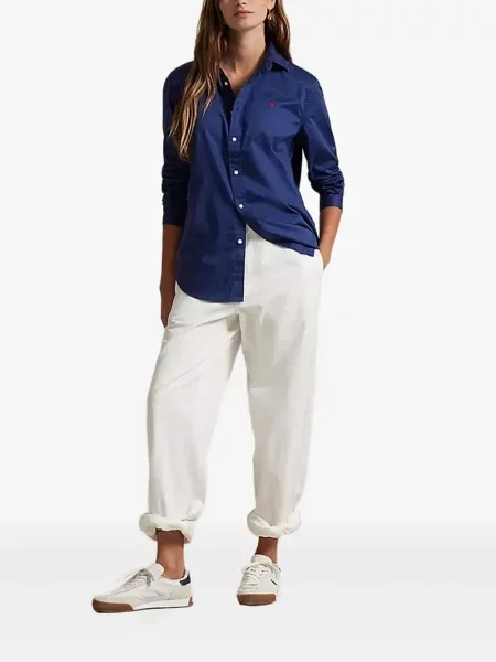 Pletený dlouhý top Polo Ralph Lauren s výšivkou modrý