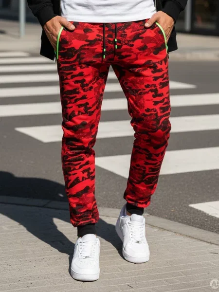 Spodnie dresowe camo Dstreet czerwone