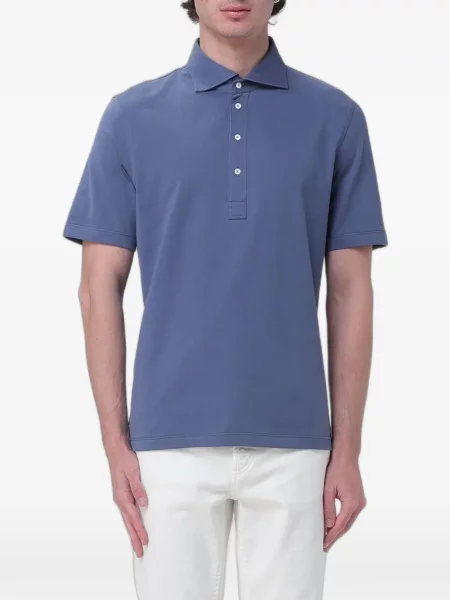 Tricou polo Brunello Cucinelli din jerseu albastru