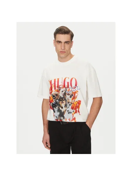 HUGO Póló Dugie Ekru Oversize