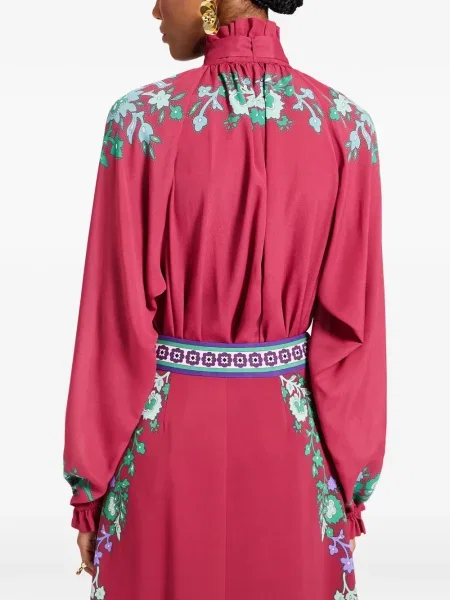 Bluză La Doublej cu model floral cu volane roșu
