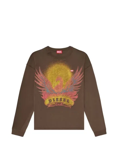 Lung tricou Diesel cu imagine maro