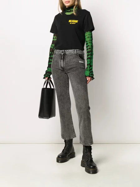 Džinsai Off-white apkarpytas balta