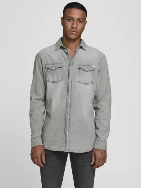 Koszula casualowa o kroju slim fit z imitacji denimu model ‘ESHERIDAN’ Jack & Jones szara