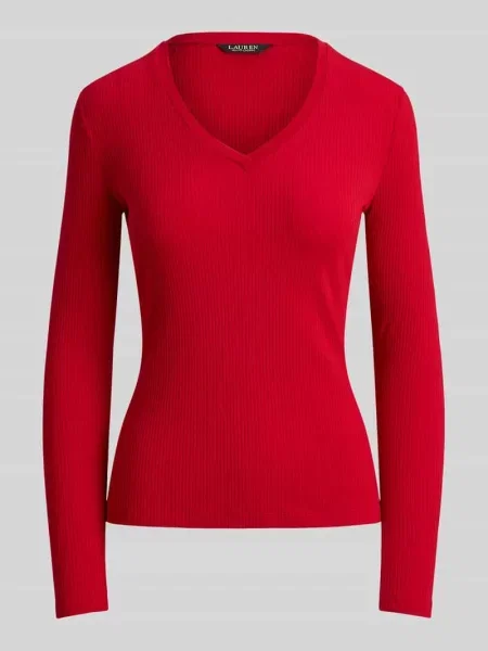 Bluzka z długim rękawem o kroju slim fit z mieszanki bawełny i modalu Lauren Ralph Lauren czerwona