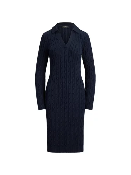 Gulerat rochie midi Lauren Ralph Lauren tricotate albastru
