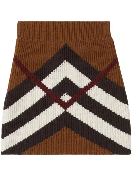 Fusta mini Burberry în carouri tricotate maro