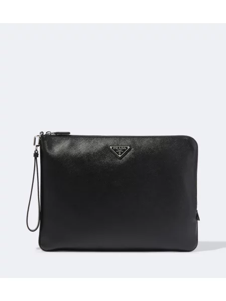 Кожена чанта Prada черно