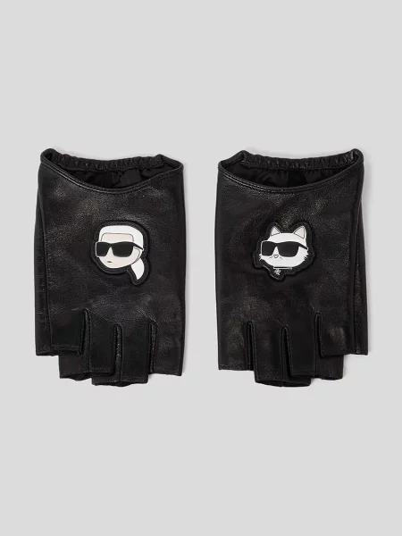 Кожени ръкавици без пръсти Karl Lagerfeld черно