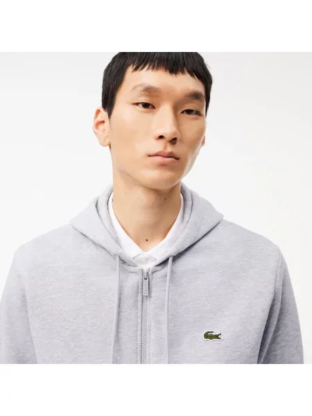 Lacoste Bluza Z Polaru Z Kieszenią Kangurkową I Zamkiem Błyskawicznym szara