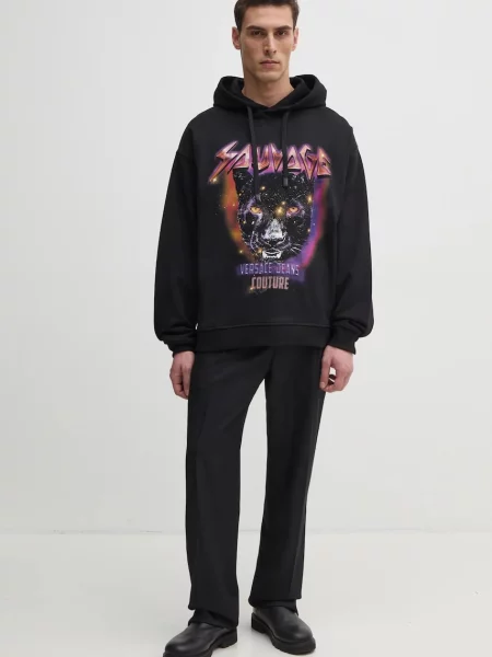 Versace Jeans Couture bluza z kapturem z nadrukiem czarny
