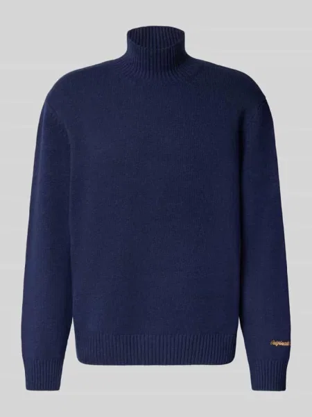 Sweter z golfem i prążkowanymi wykończeniami model ‘NORREBRO’ Jack & Jones granatowy