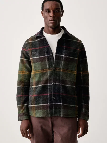 Barbour jachetă pentru bărbați cu amestec de lână Woodlane verde