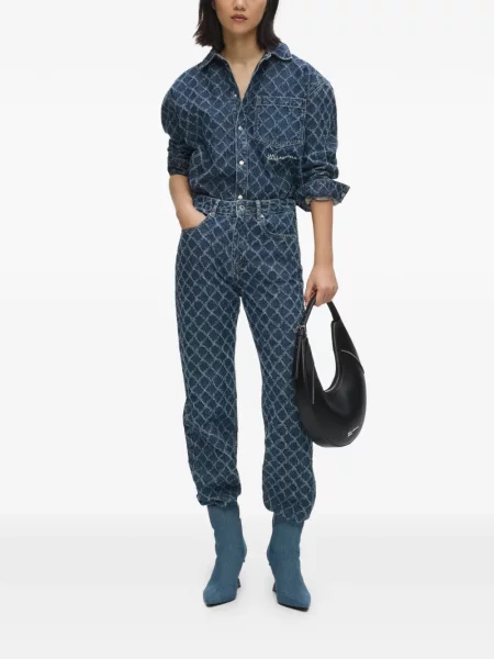 Blugi drepți Karl Lagerfeld Jeans cu model argyle albastru