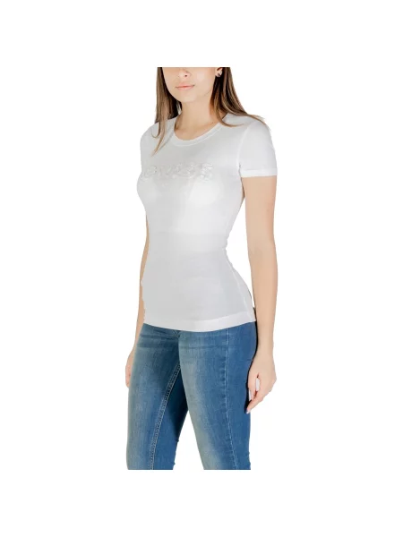 Tricou Guess cu autograf alb