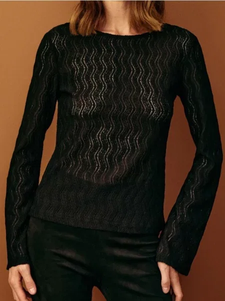 Ажурна блузка з довгими рукавами чорний