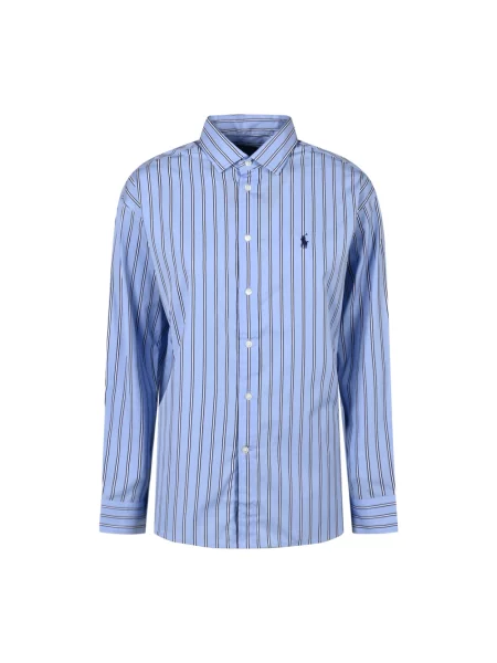 Bluzka koszulowa o kroju relaxed fit z czystej bawełny z wyhaftowanym logo Polo Ralph Lauren niebieska