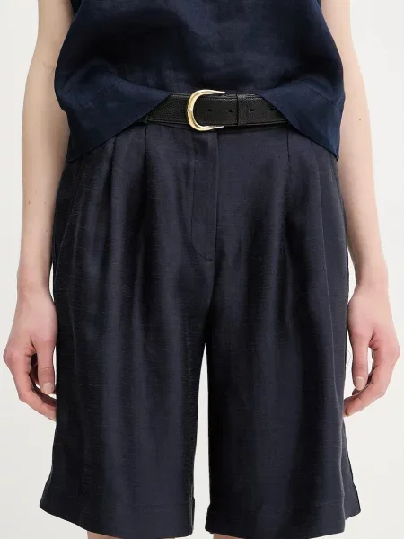 La Petite Française szorty z domieszką lnu SAVOUREUX gładkie high waist SAVOUREUX granatowy