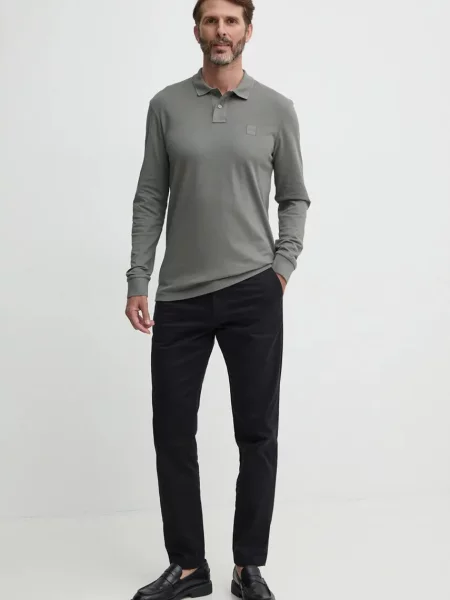 Koszulka polo o kroju slim fit z mieszanki bawełny model ‘PASSERBY’ Boss Orange szara