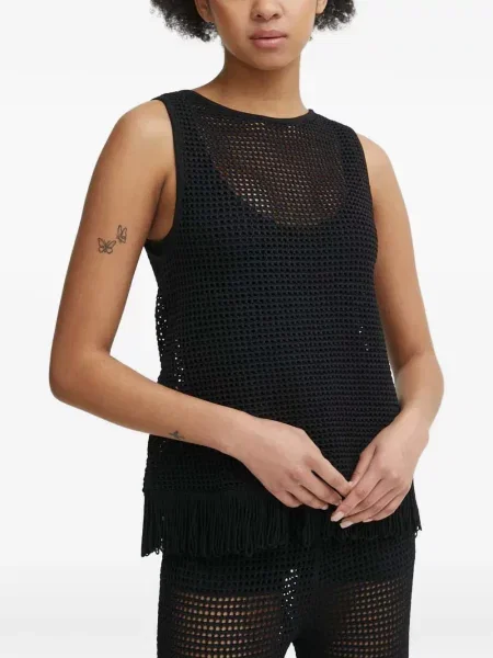 Top Sisley cu franjuri tricotate negru