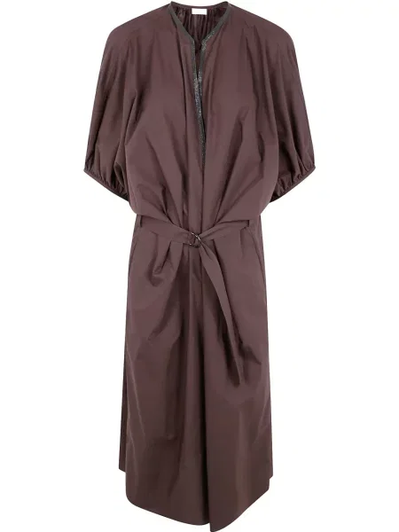 Rochie midi Brunello Cucinelli de cristal până la genunchi de costum maro