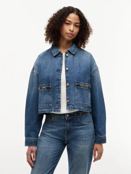 Kurtka Tommy Hilfiger Cropped Jacket Cam Mid Cam Mid S niebieska