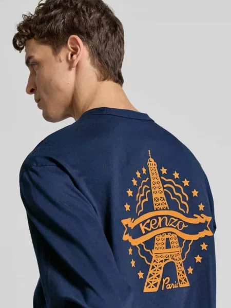 Bluzka z długim rękawem z wyhaftowanym logo Kenzo granatowa