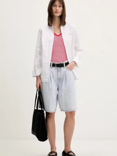 Tommy Jeans kratka majica z elastanom rdeča