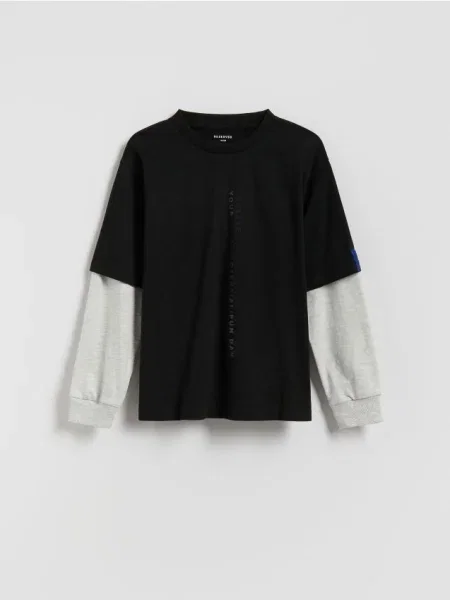 Reserved Tricou cu mânecă lungă din negru