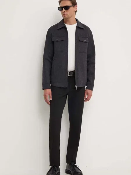 Шерстяная демисезонная куртка Theory серая