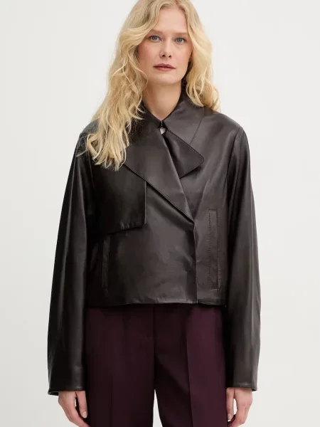 BOSS Kratka jakna usnjena Sarcae rjava