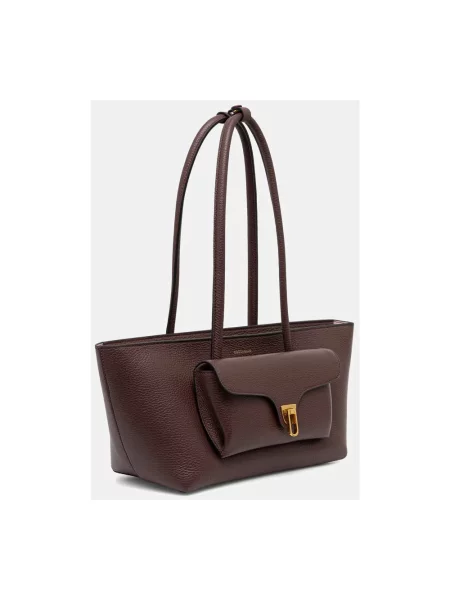 Coccinelle torebka shopper skórzana DOUBLE BEAT fioletowa
