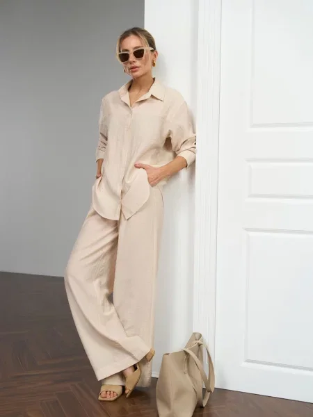 Лляний Костюм TrikoBakh Комплетк сорочка+штани бежевий