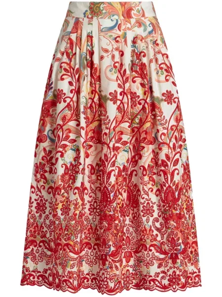 Fustă midi Etro cu broderie cu model paisley alb